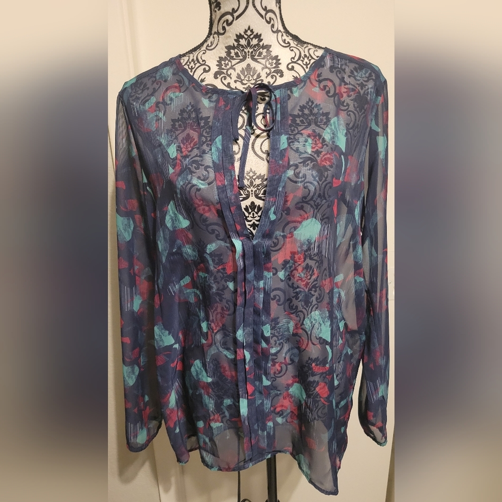 Mudd Sheer Patterned Long Sleeve‎ Blouse New With Tag
